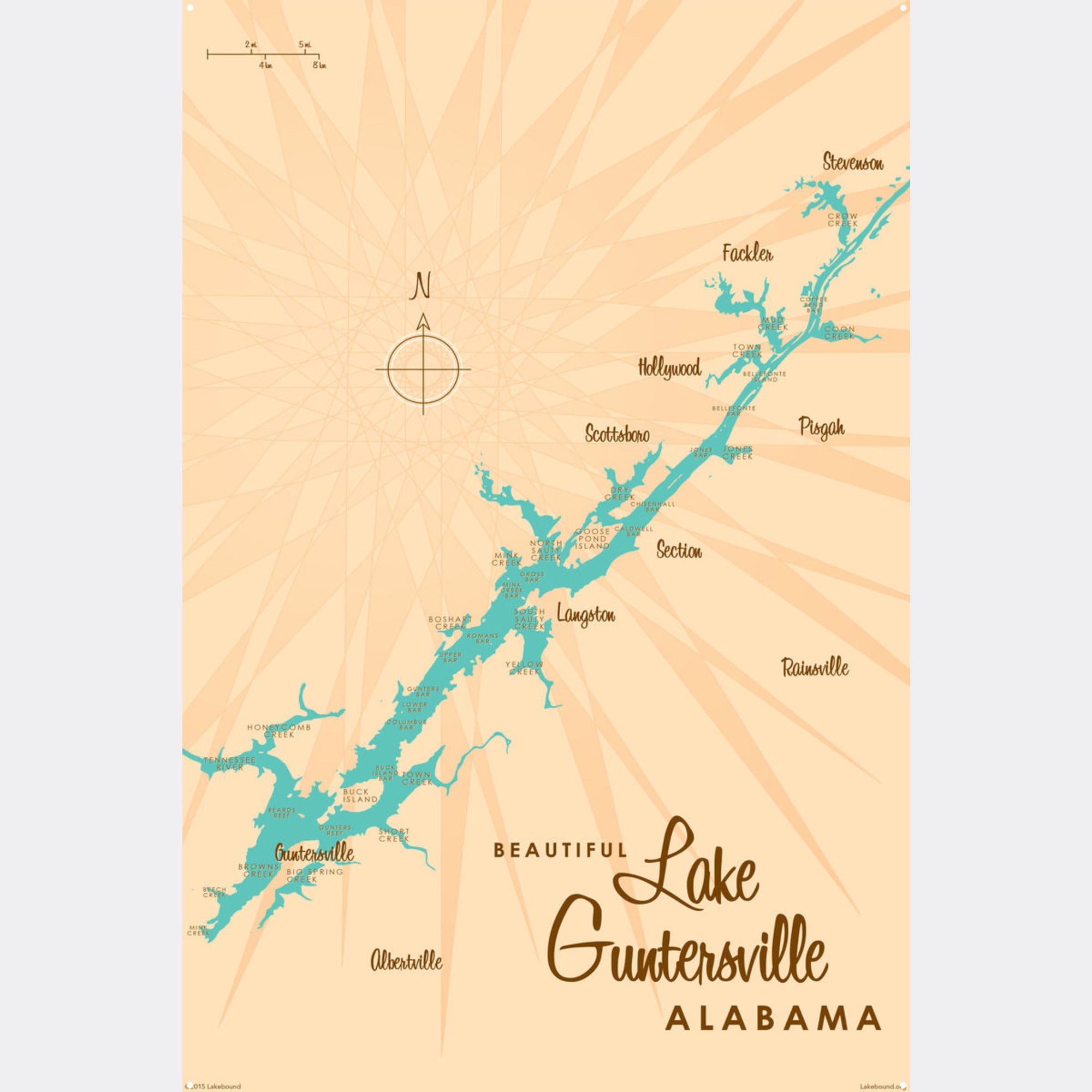 Lake Guntersville Alabama, Metal Sign Map Art