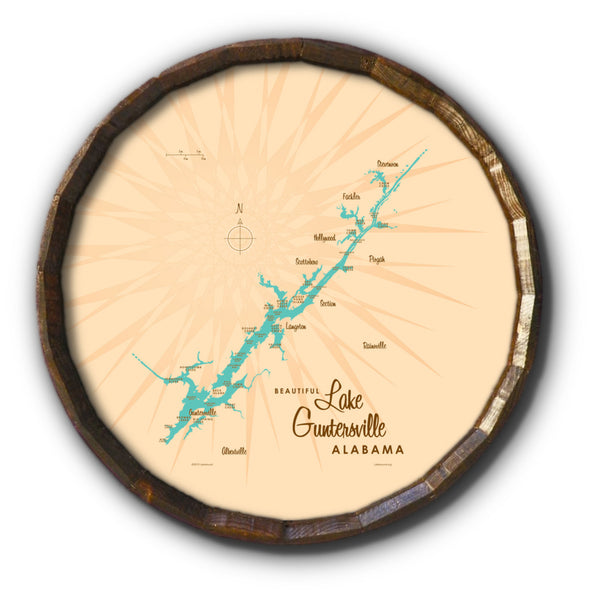 Lake Guntersville Alabama, Barrel End Map Art