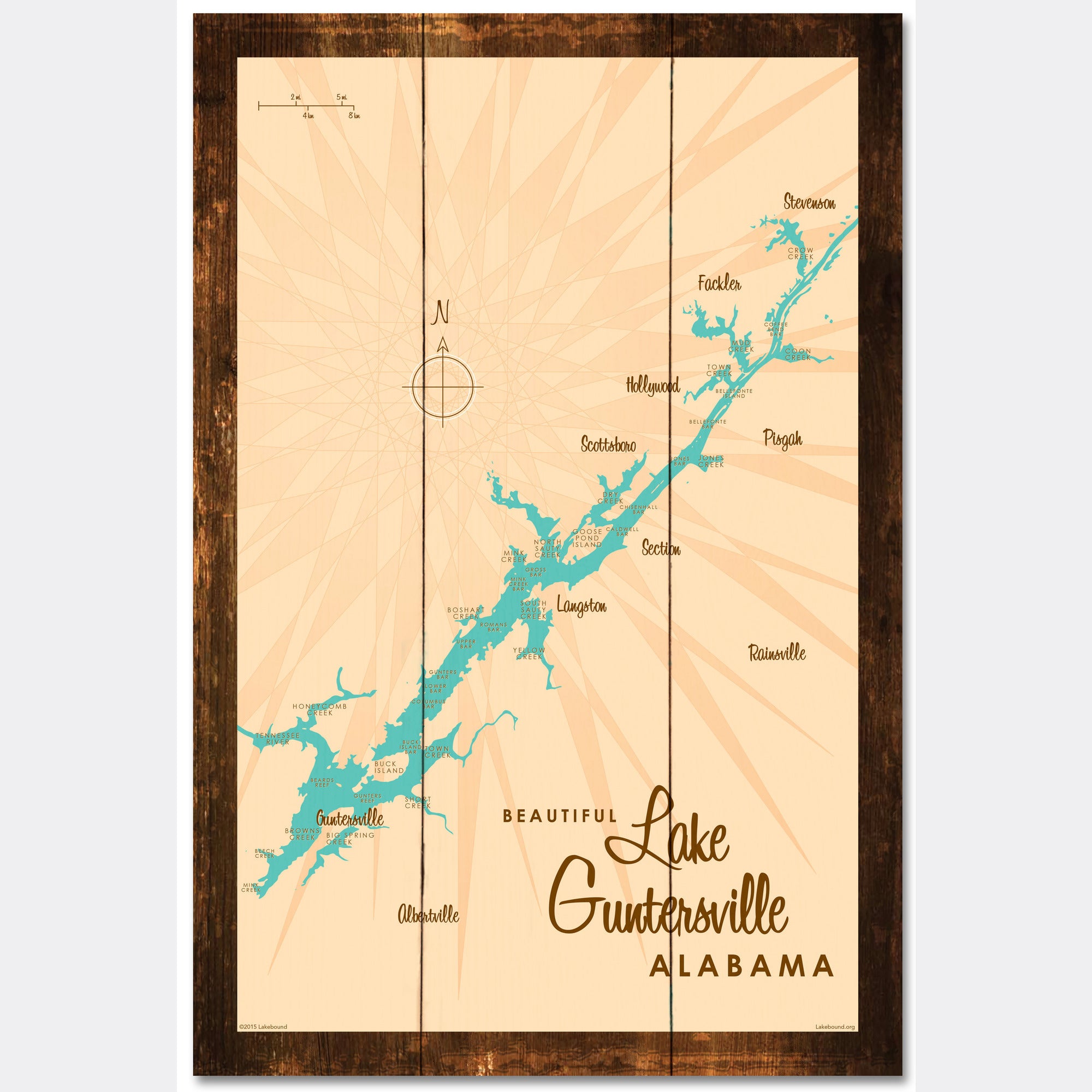 Lake Guntersville Alabama, Rustic Wood Sign Map Art