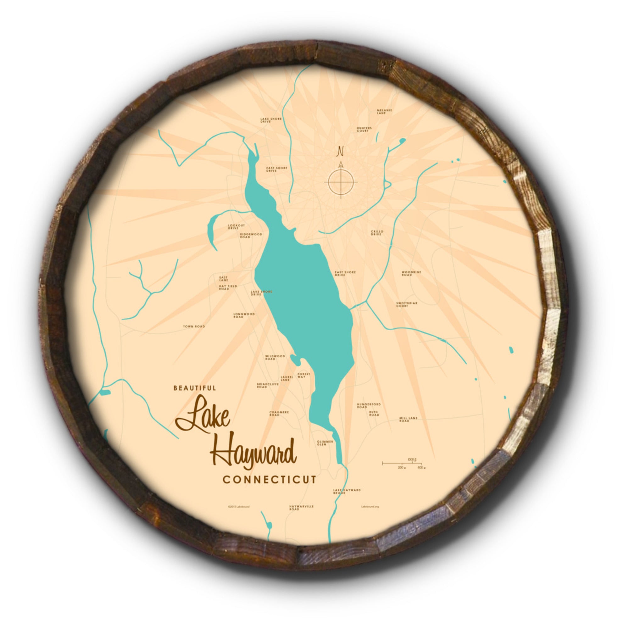 Lake Hayward Connecticut, Barrel End Map Art
