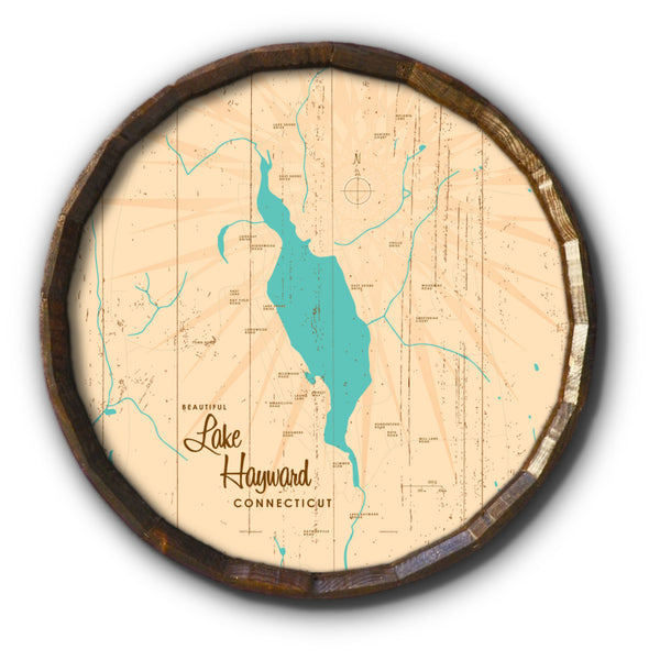 Lake Hayward Connecticut, Rustic Barrel End Map Art