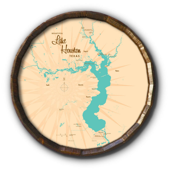 Lake Houston Texas, Barrel End Map Art