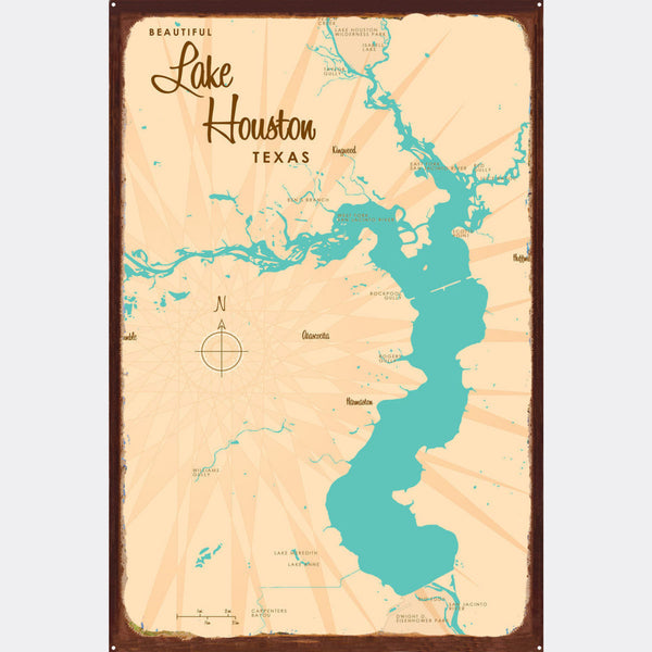 Lake Houston Texas, Rustic Metal Sign Map Art
