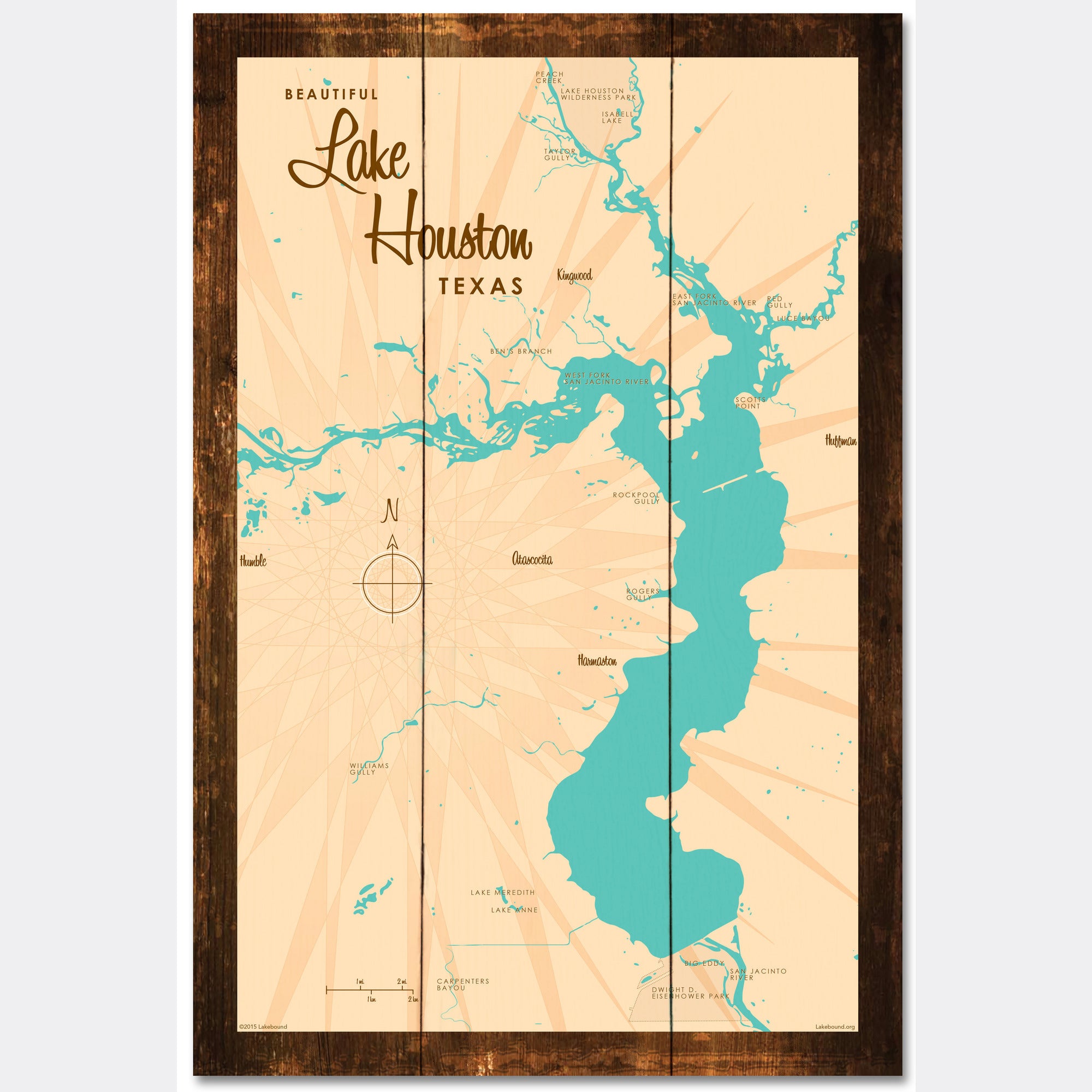 Lake Houston Texas, Rustic Wood Sign Map Art