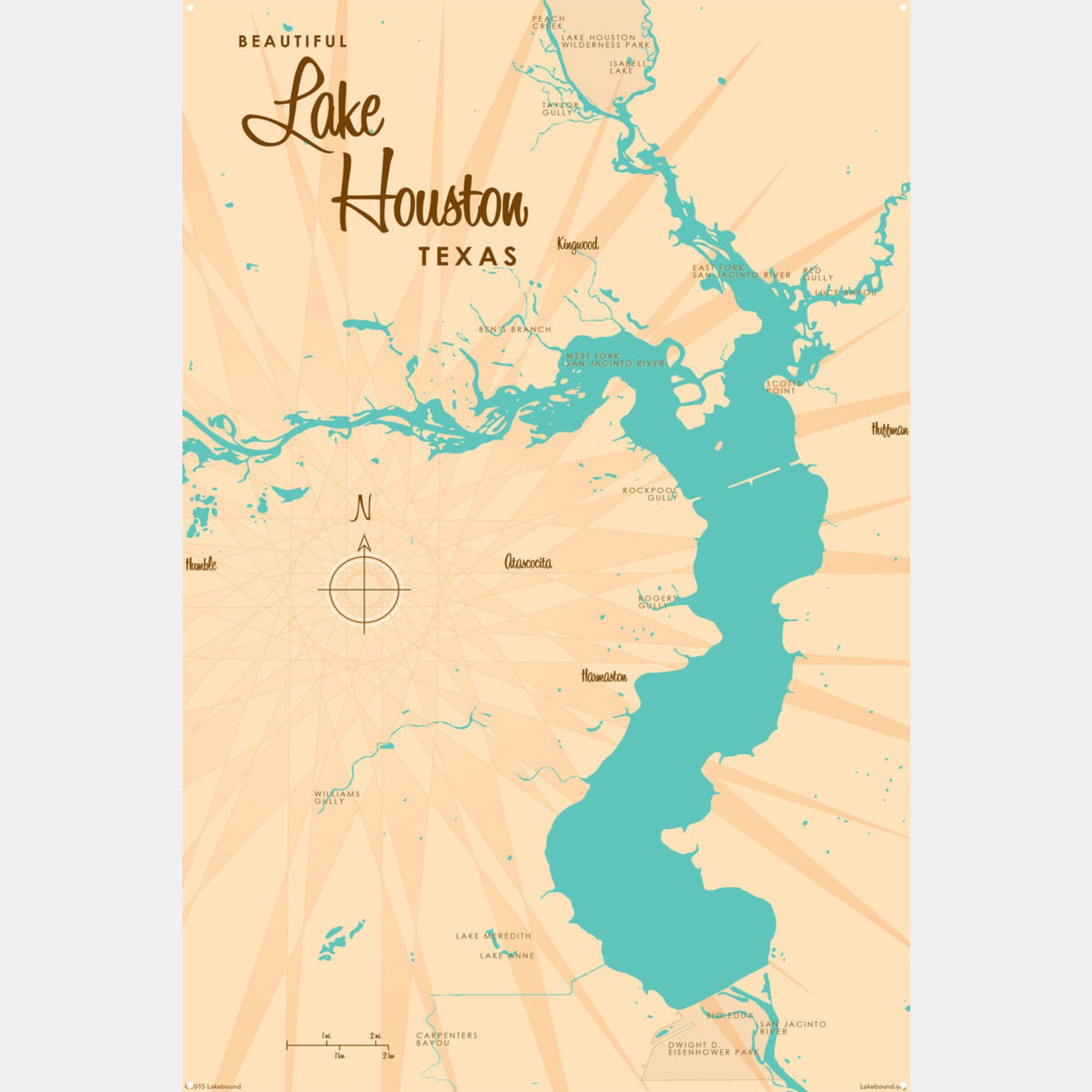 Lake Houston Texas, Metal Sign Map Art