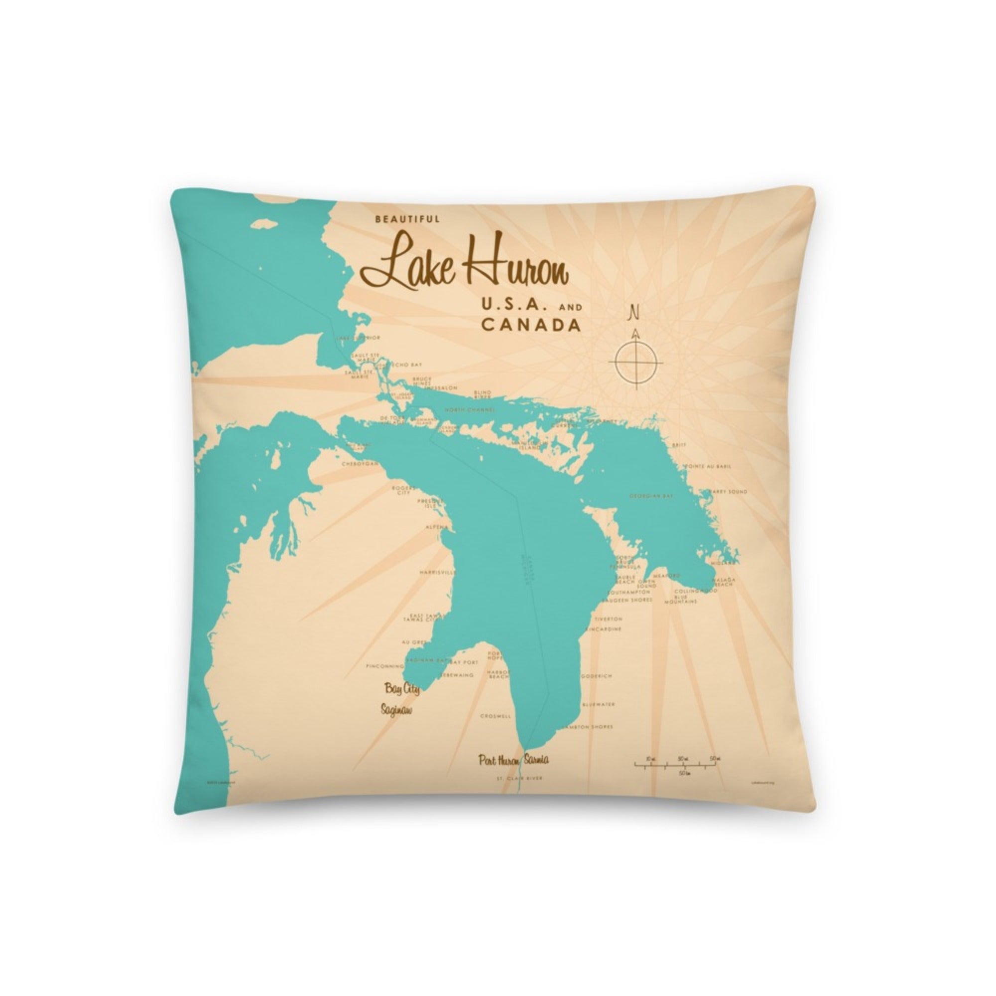 Lake Huron USA Canada Pillow