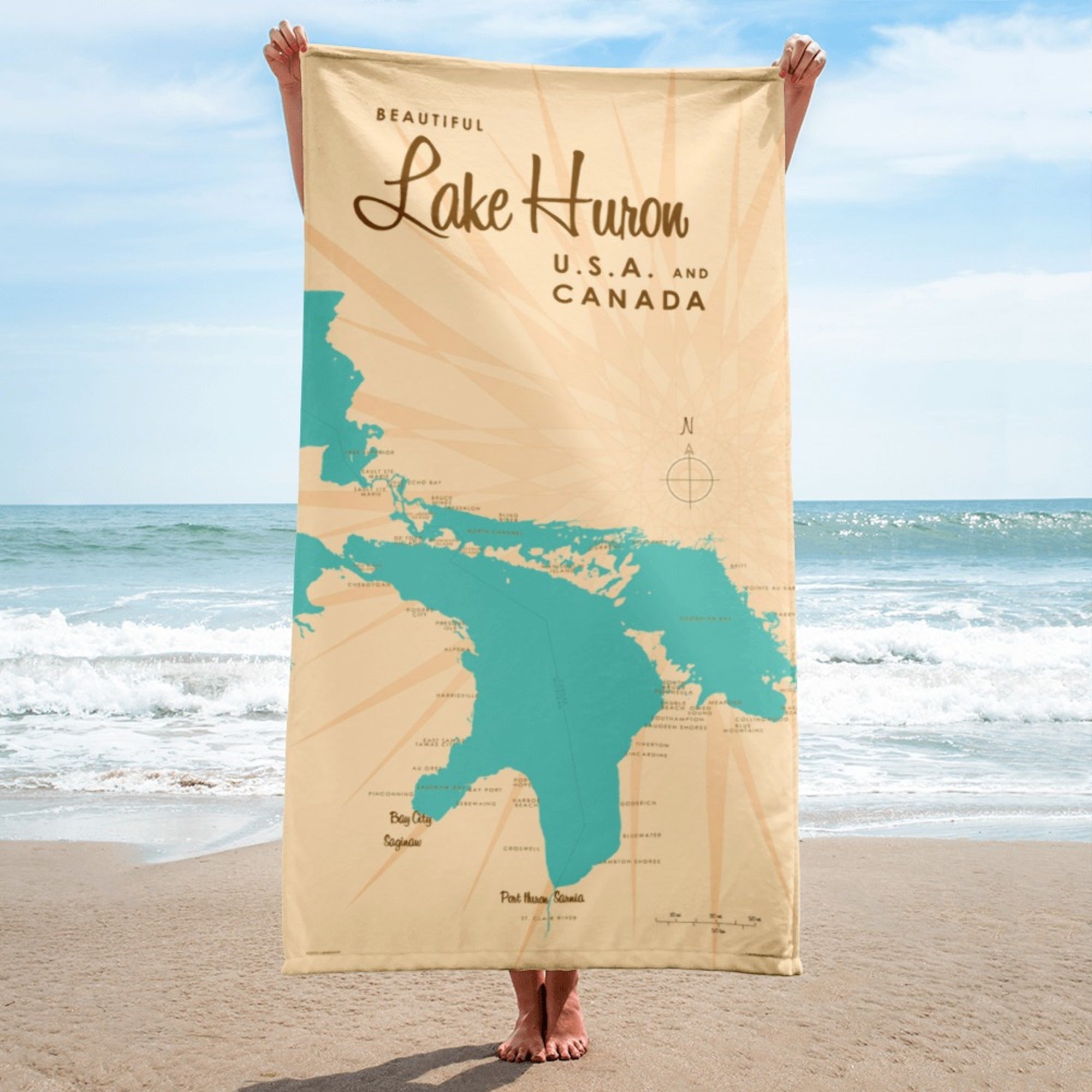 Lake Huron USA Canada Beach Towel