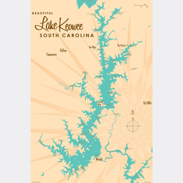 Lake Keowee South Carolina, Metal Sign Map Art