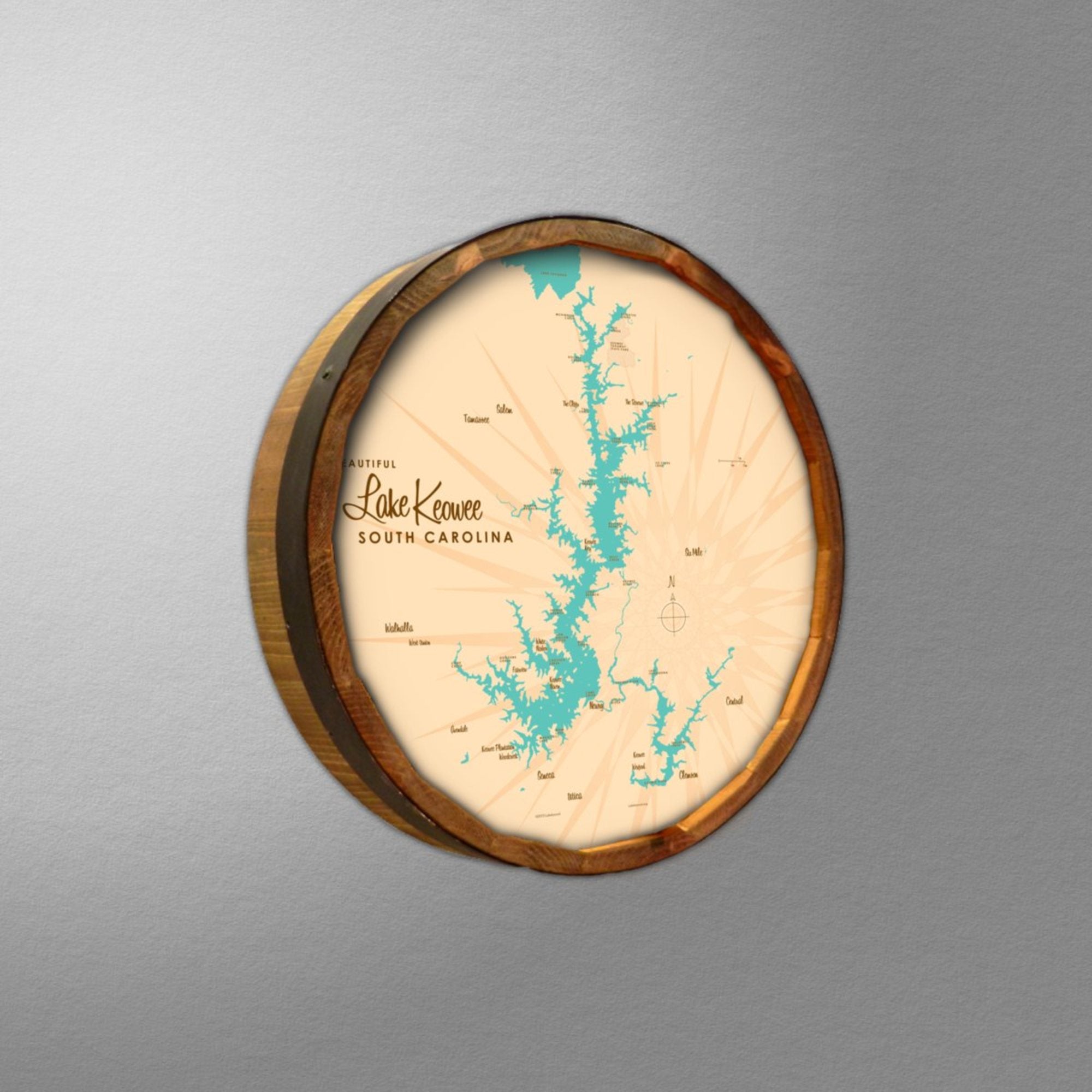 Lake Keowee South Carolina, Barrel End Map Art