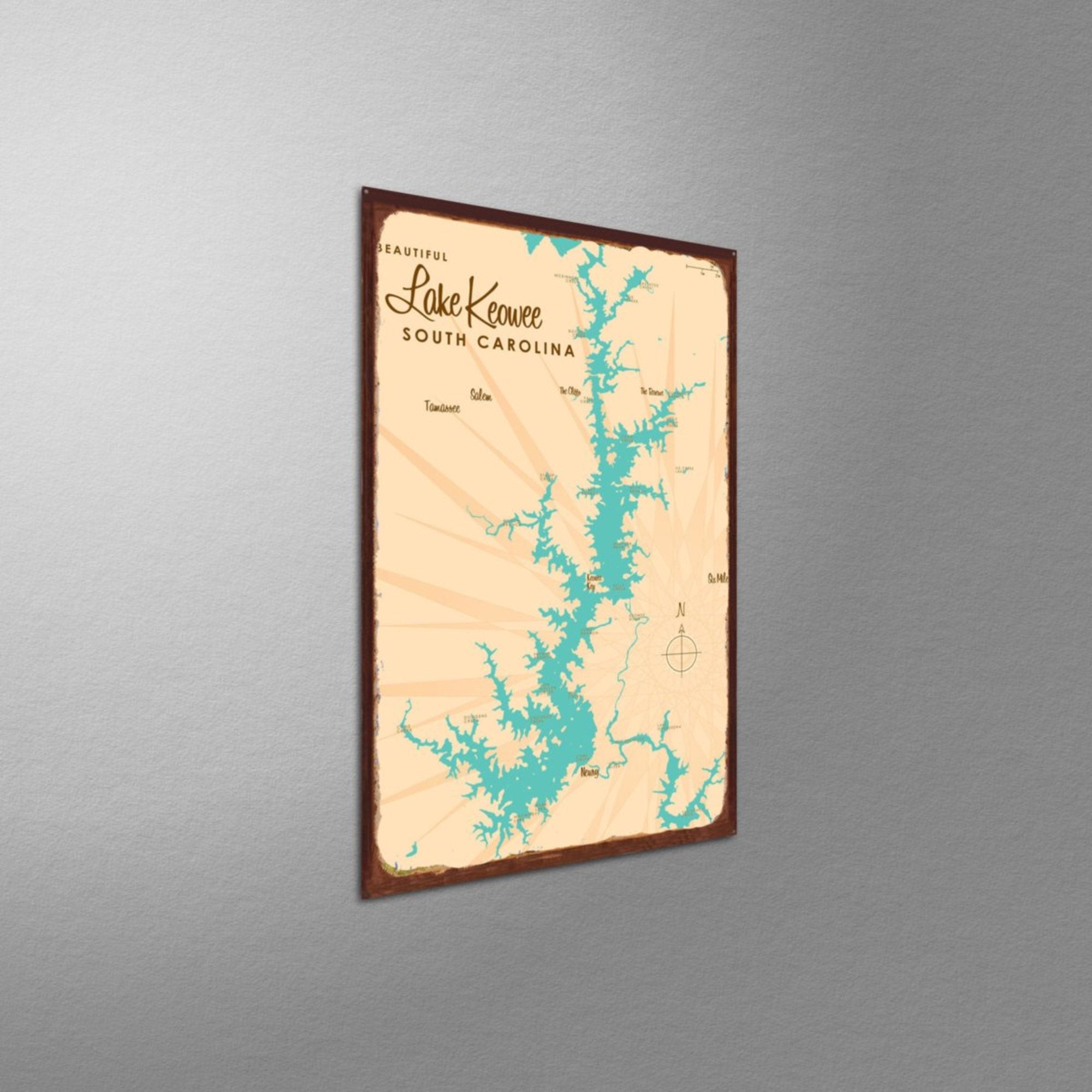Lake Keowee South Carolina, Rustic Metal Sign Map Art