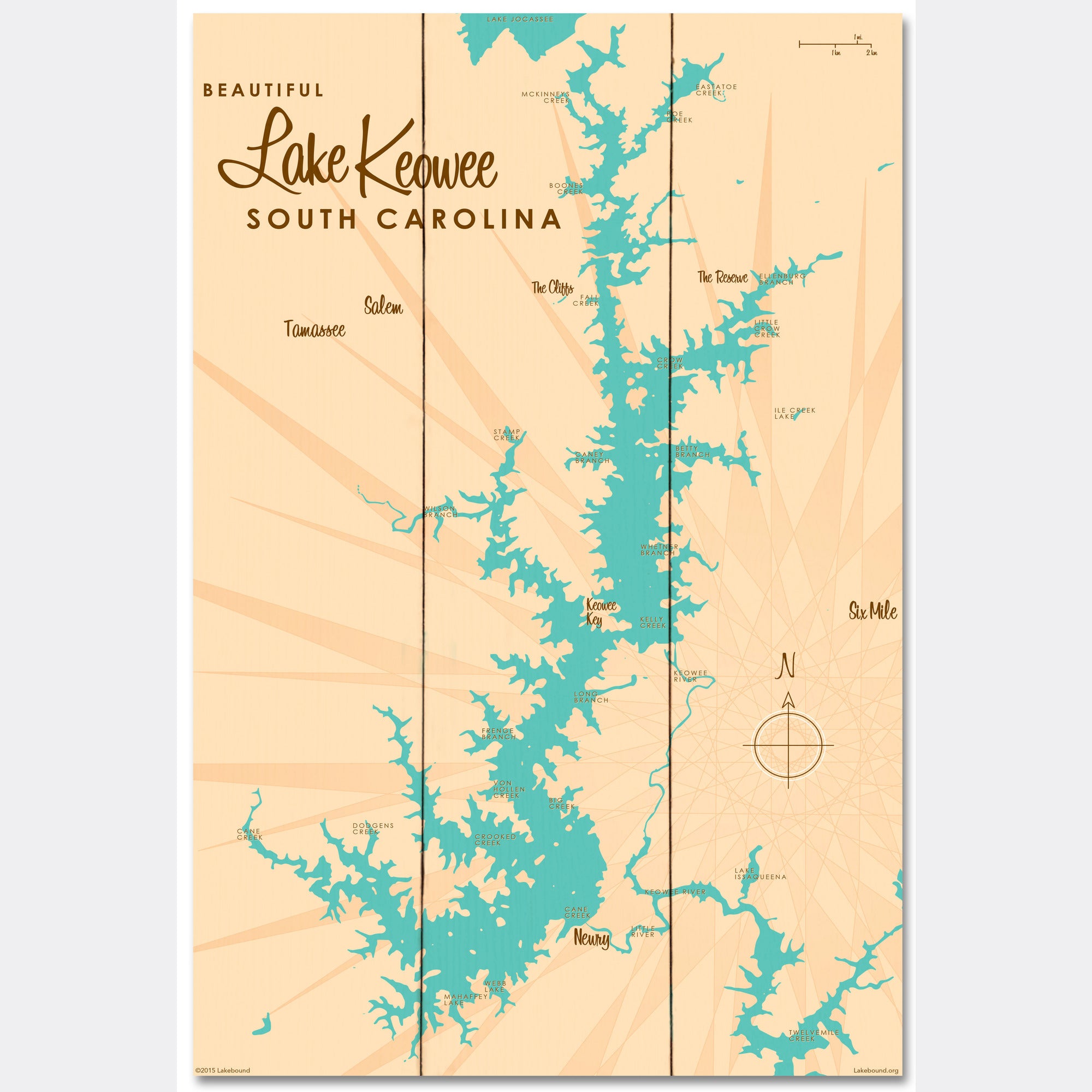 Lake Keowee South Carolina, Wood Sign Map Art