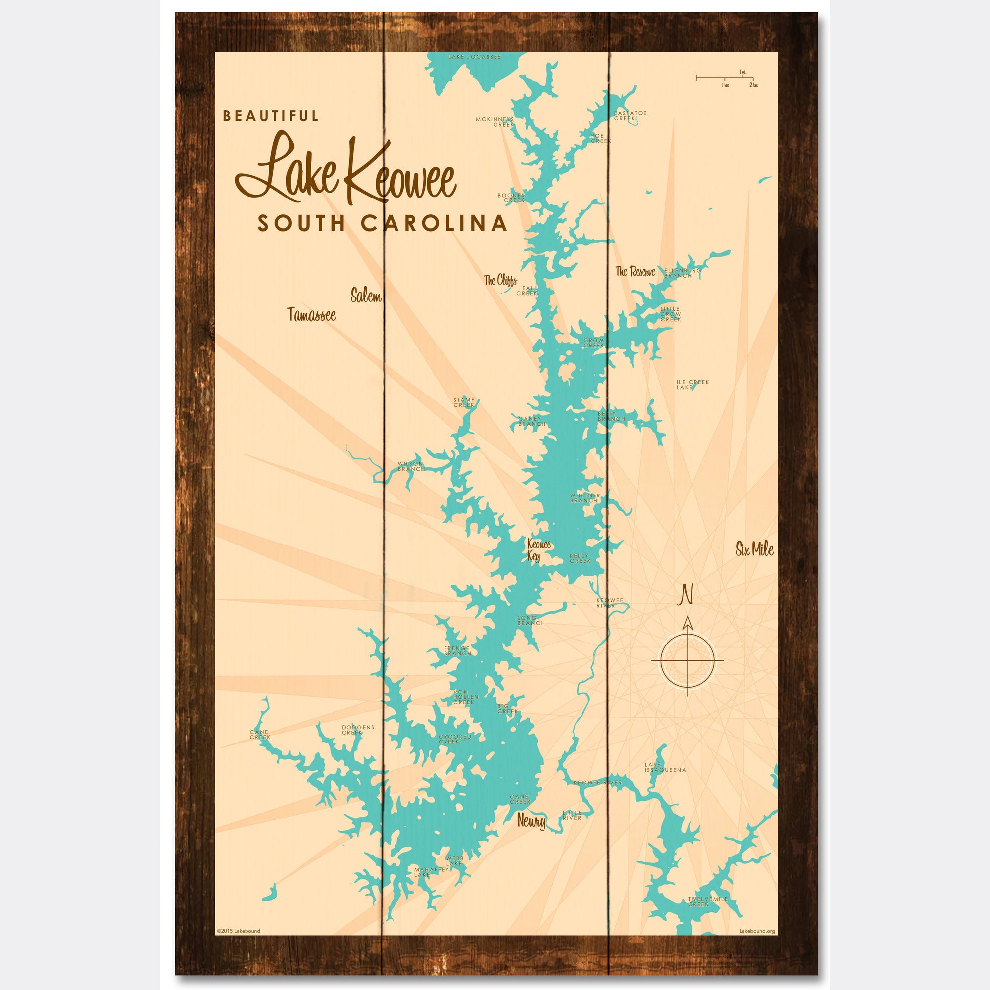Lake Keowee South Carolina, Rustic Wood Sign Map Art