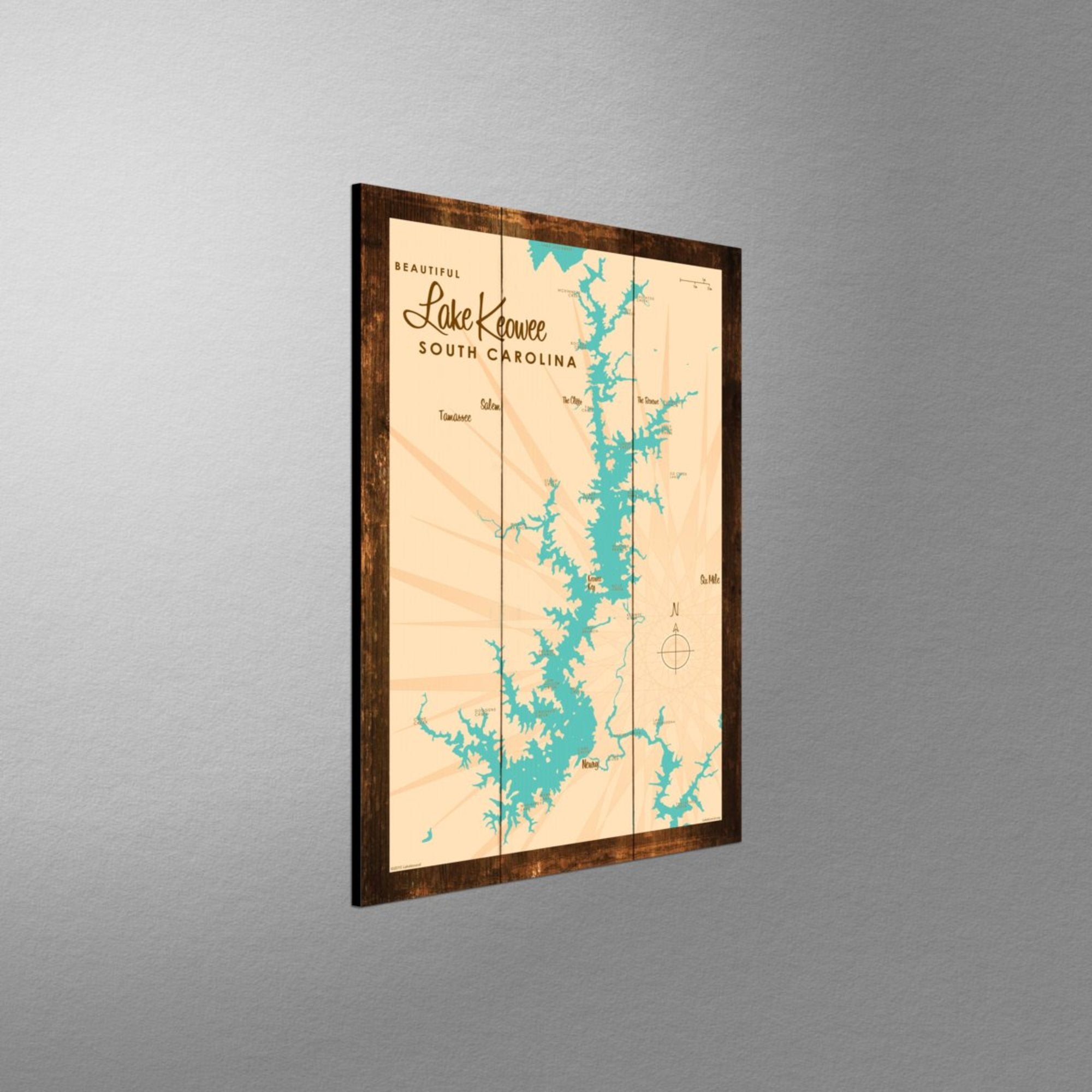 Lake Keowee South Carolina, Rustic Wood Sign Map Art