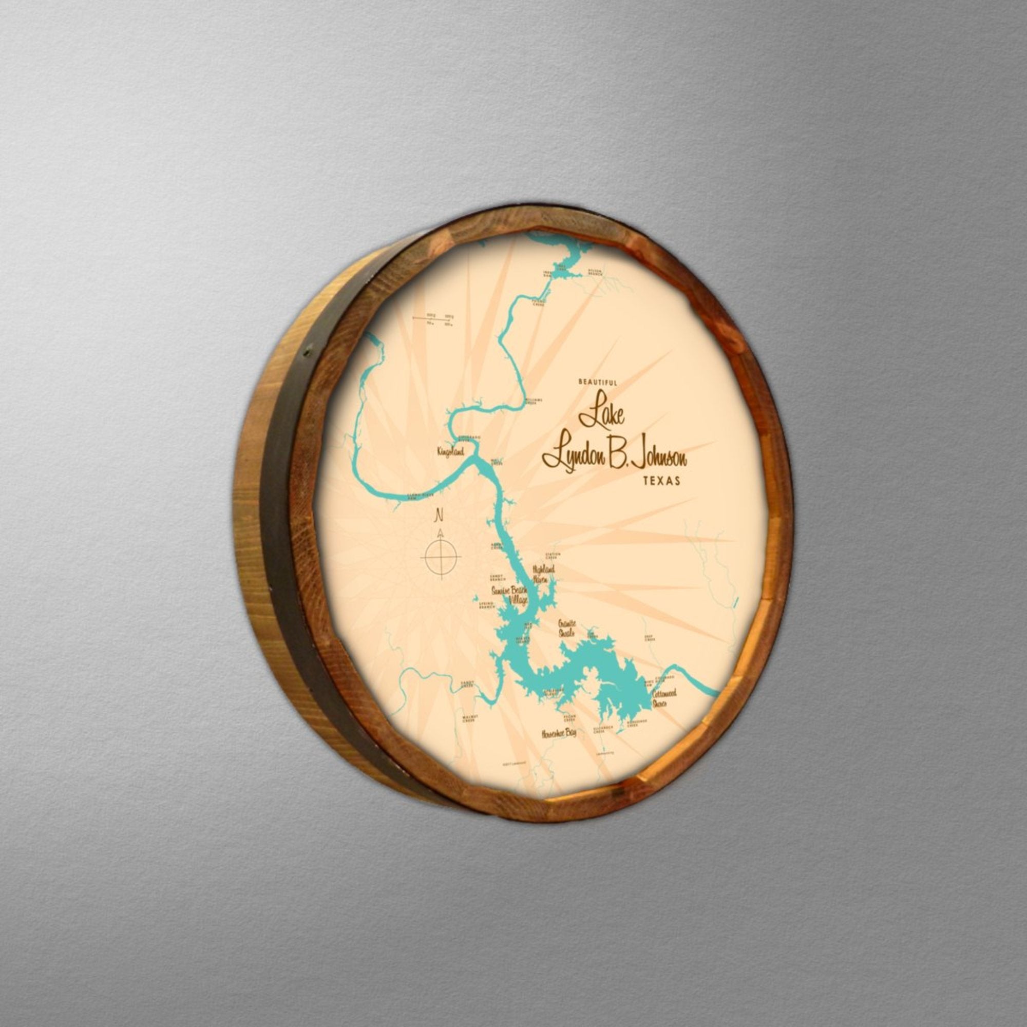 Lake LBJ Texas, Barrel End Map Art