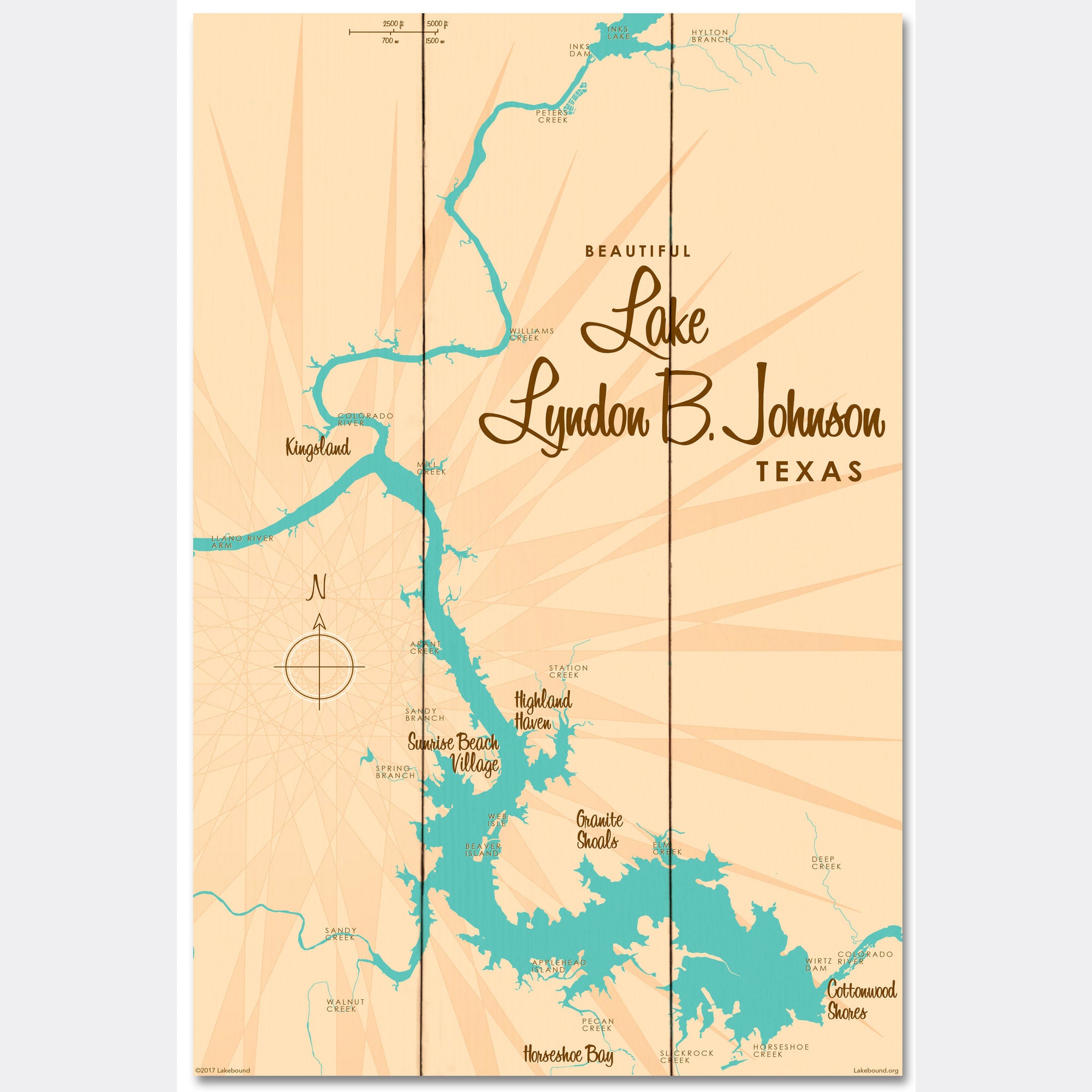 Lake LBJ Texas, Wood Sign Map Art