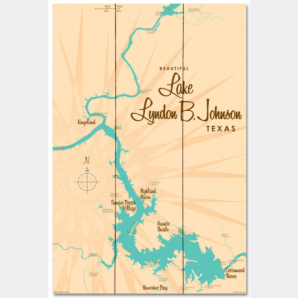 Lake LBJ Texas, Wood Sign Map Art