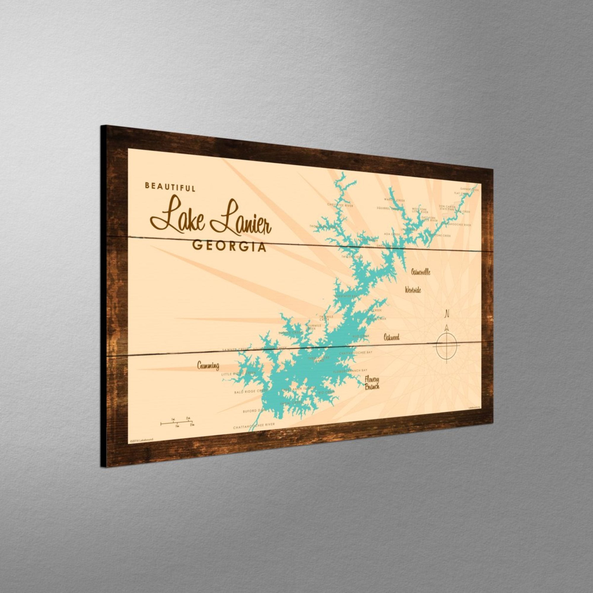 Lake Lanier Georgia, Rustic Wood Sign Map Art