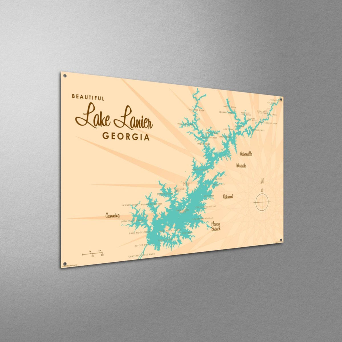 Lake Lanier Georgia, Metal Sign Map Art – Lakebound®