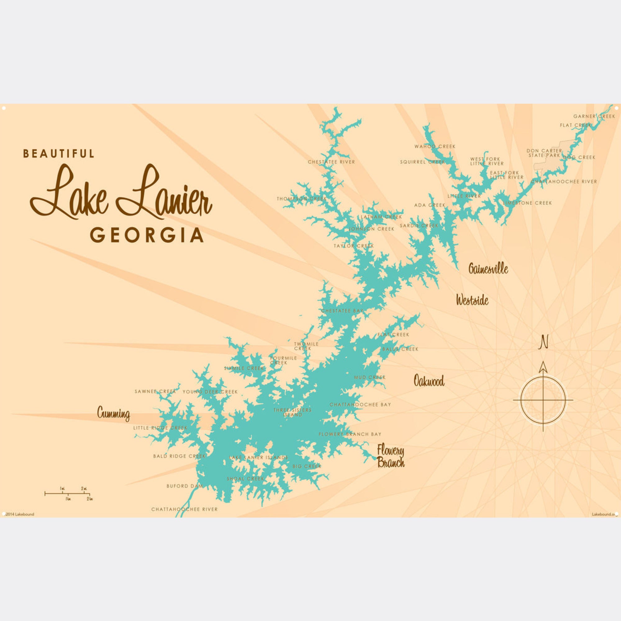 Lake Lanier Georgia, Metal Sign Map Art