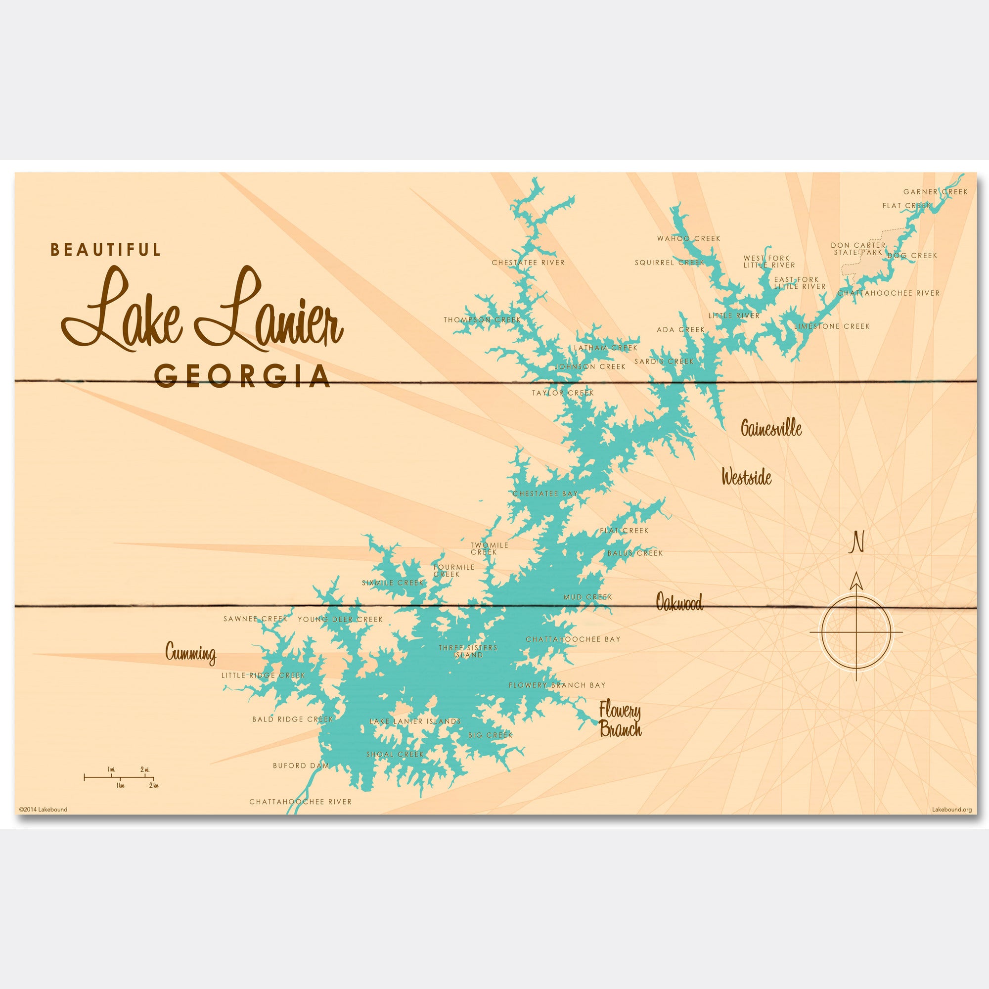 Lake Lanier Georgia, Wood Sign Map Art