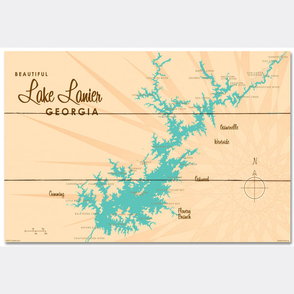 Lake Lanier Georgia, Wood Sign Map Art