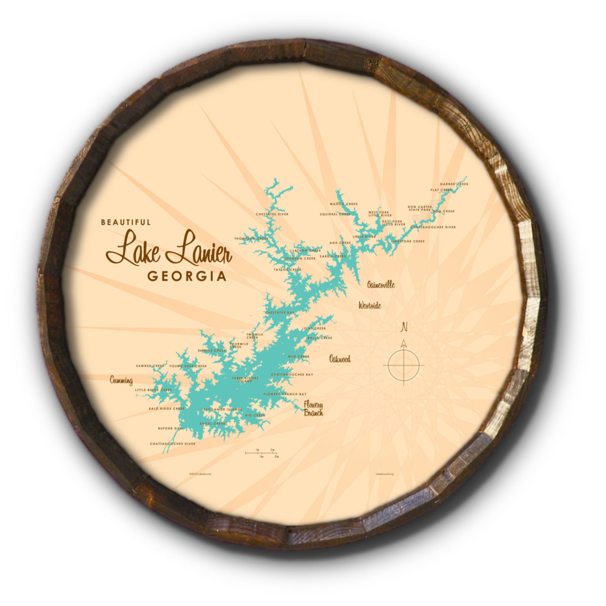 Lake Lanier Georgia, Barrel End Map Art