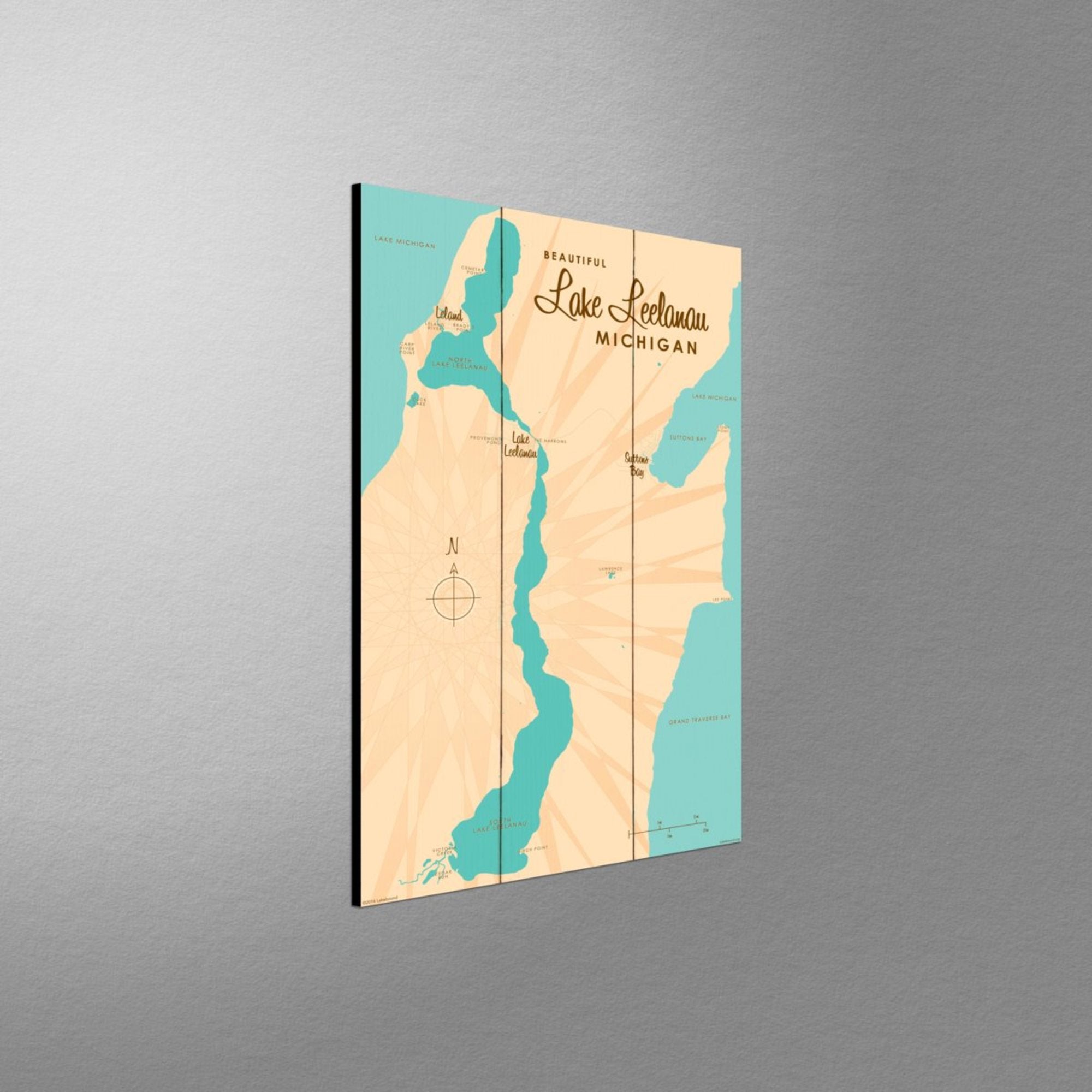 Lake Leelanau Michigan, Wood Sign Map Art