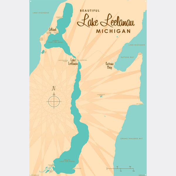 Lake Leelanau Michigan, Metal Sign Map Art
