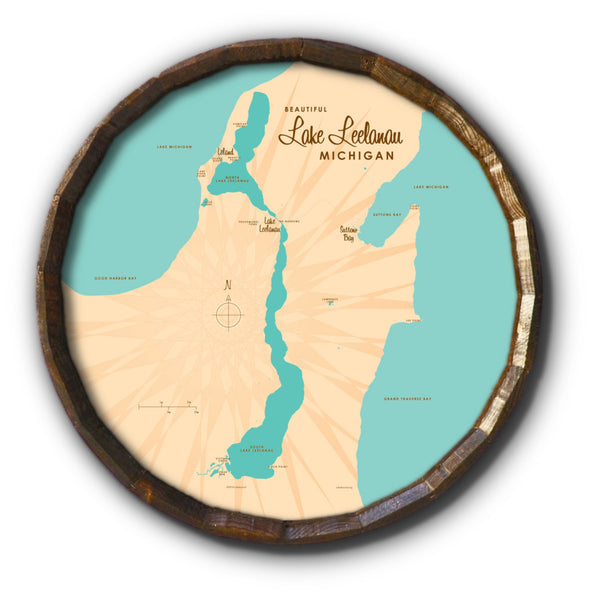 Lake Leelanau Michigan, Barrel End Map Art