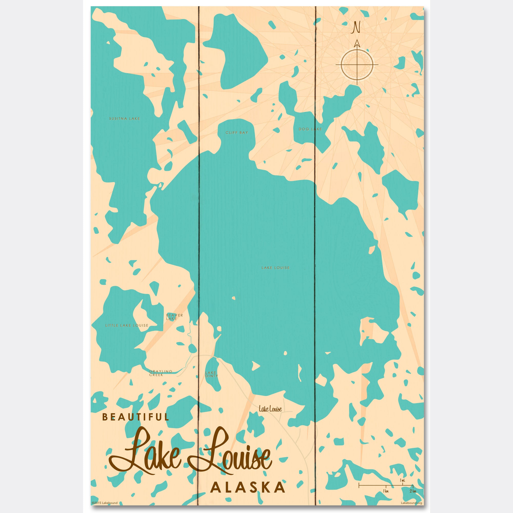 Lake Louise Alaska, Wood Sign Map Art