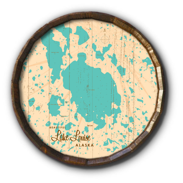 Lake Louise Alaska, Rustic Barrel End Map Art