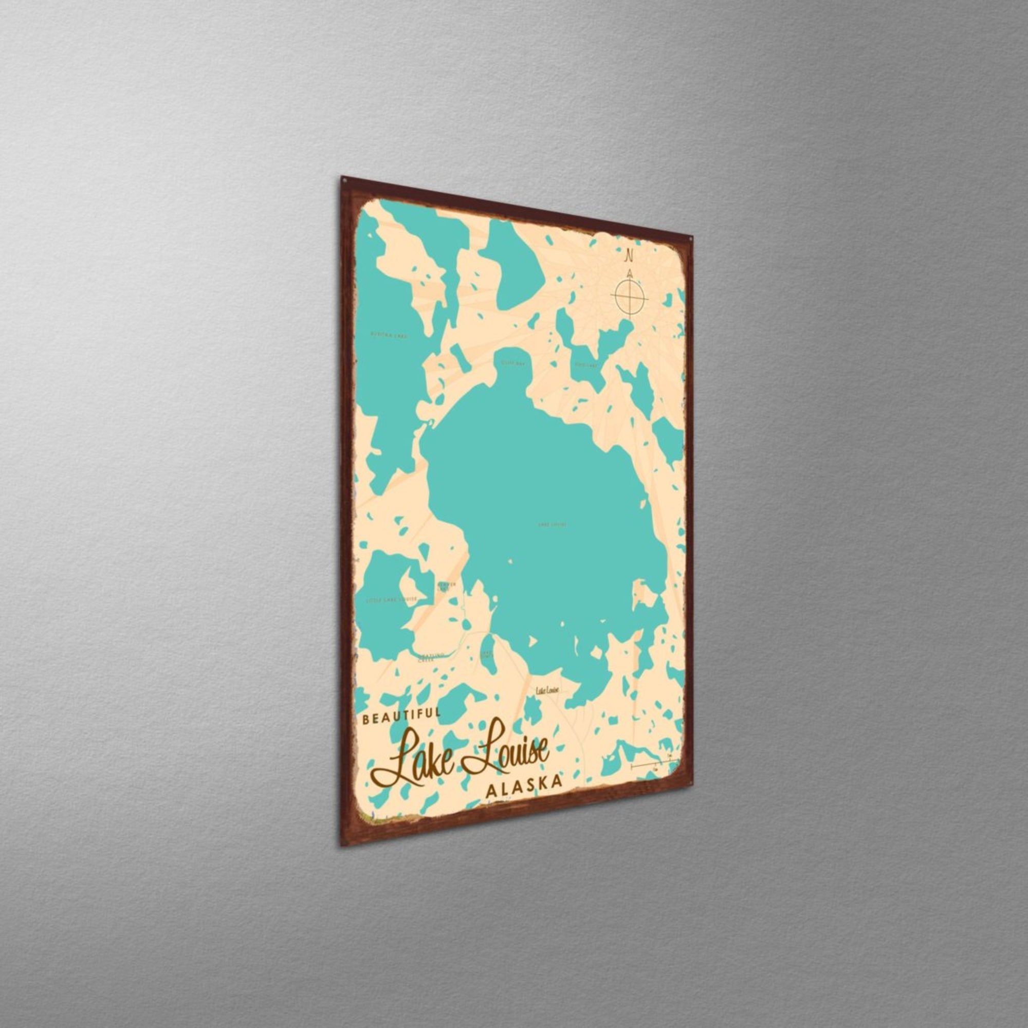 Lake Louise Alaska, Rustic Metal Sign Map Art