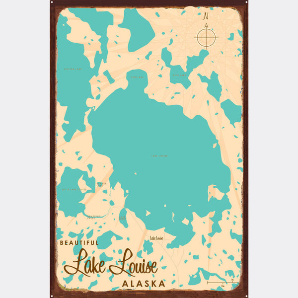 Lake Louise Alaska, Rustic Metal Sign Map Art
