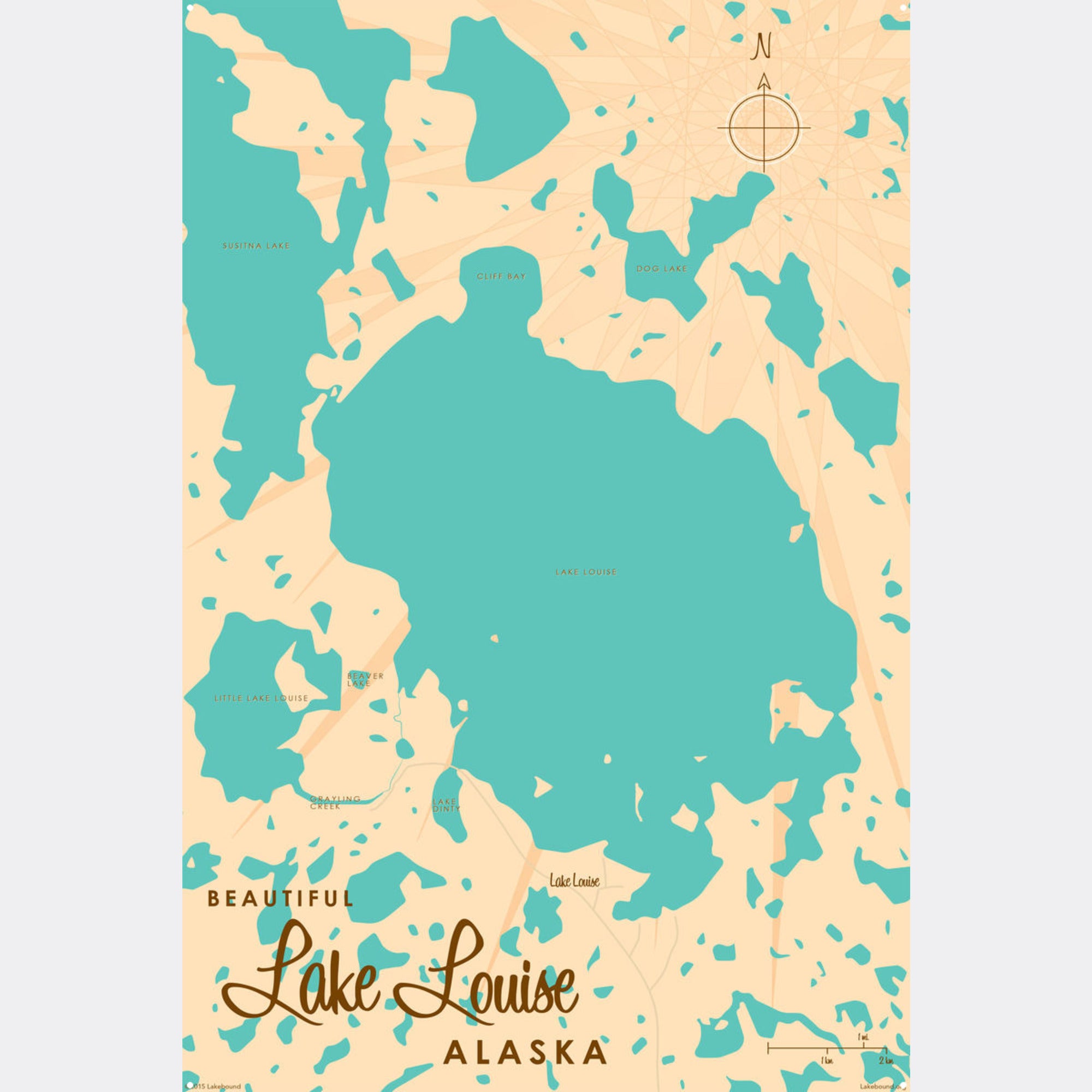 Lake Louise Alaska, Metal Sign Map Art