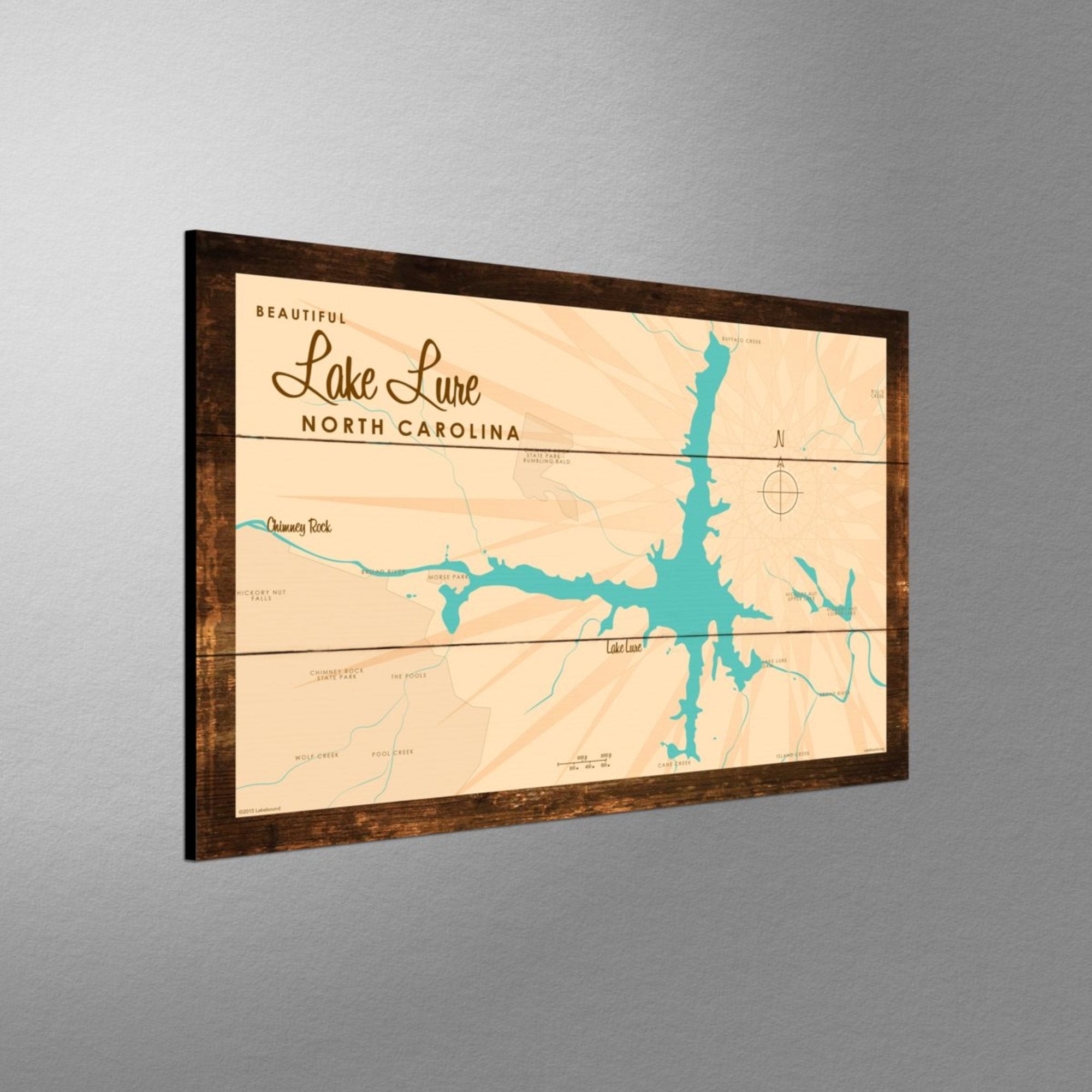 Lake Lure North Carolina, Rustic Wood Sign Map Art