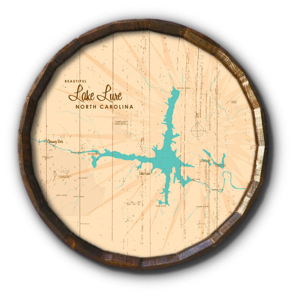 Lake Lure North Carolina, Rustic Barrel End Map Art