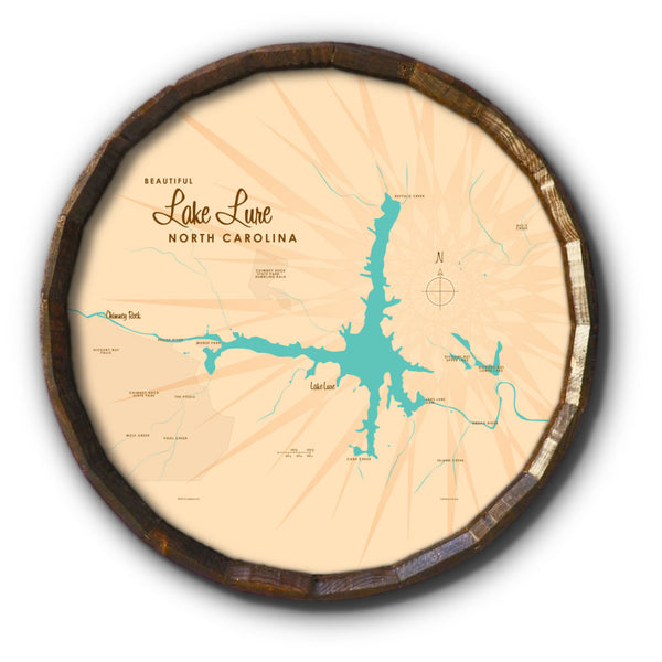 Lake Lure North Carolina, Barrel End Map Art