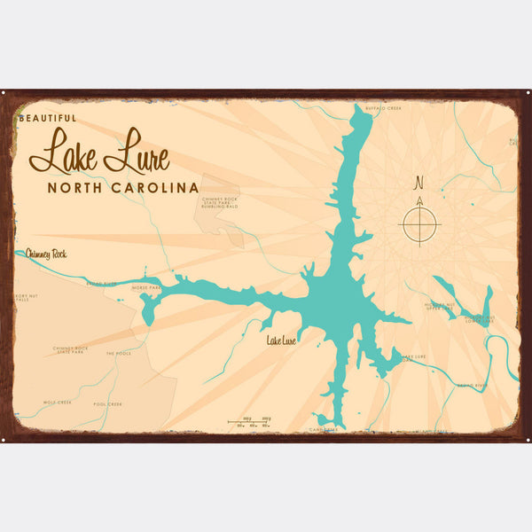Lake Lure North Carolina, Rustic Metal Sign Map Art
