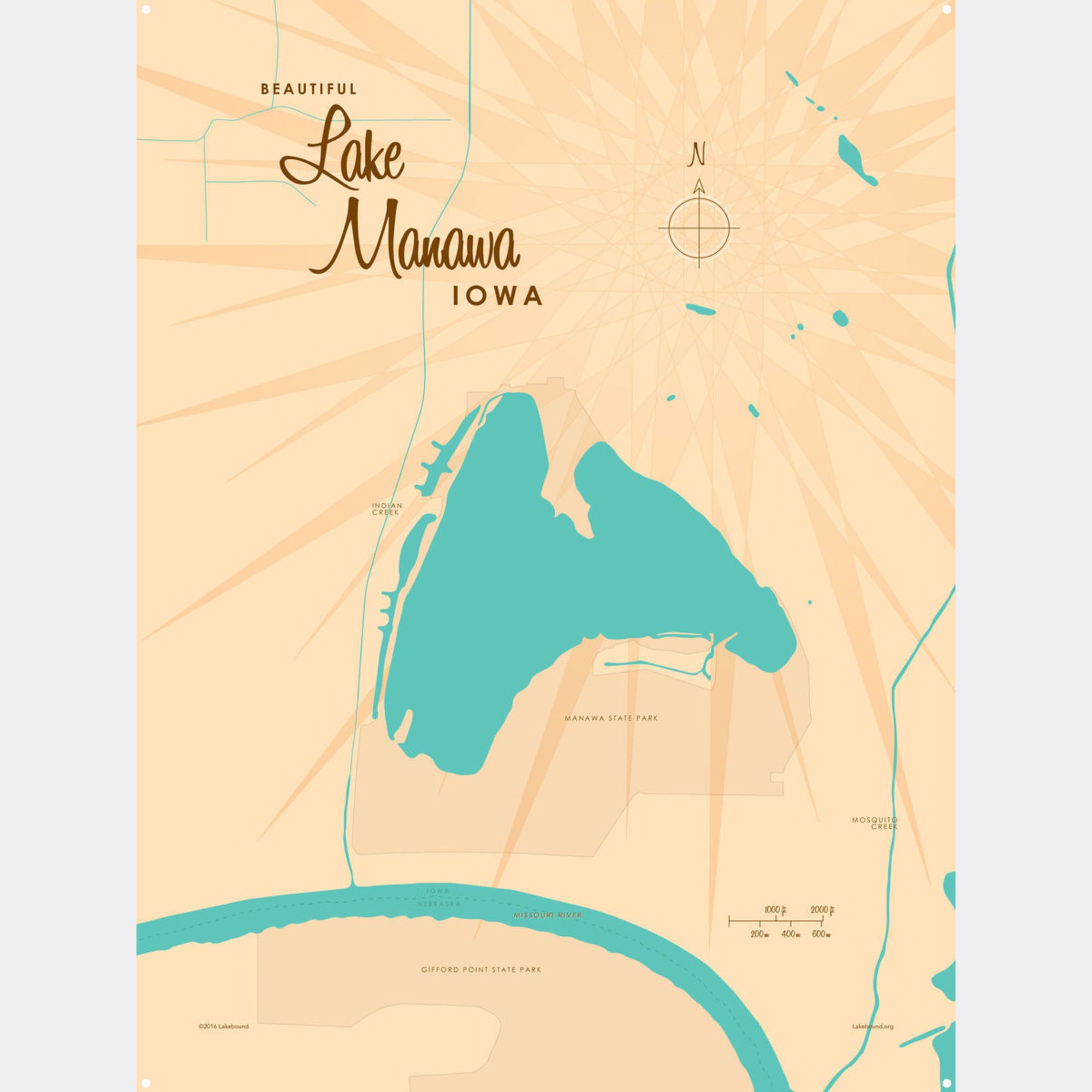 Lake Manawa Iowa, Metal Sign Map Art