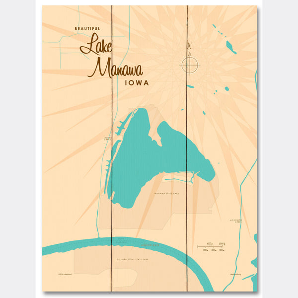 Lake Manawa Iowa, Wood Sign Map Art