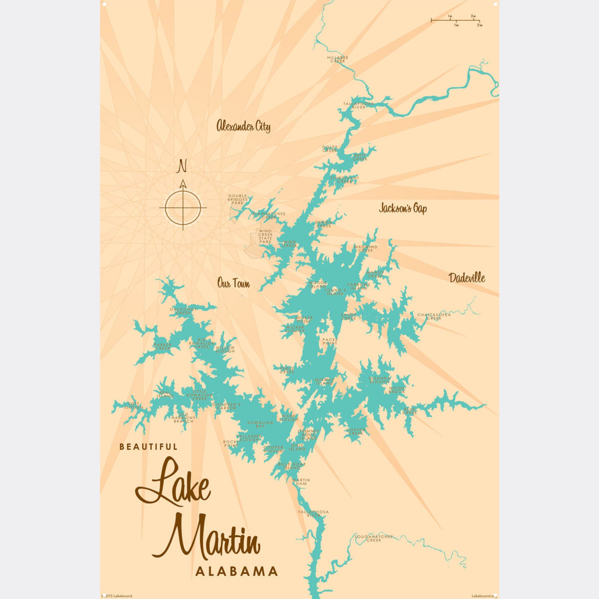 Lake Martin Alabama, Metal Sign Map Art