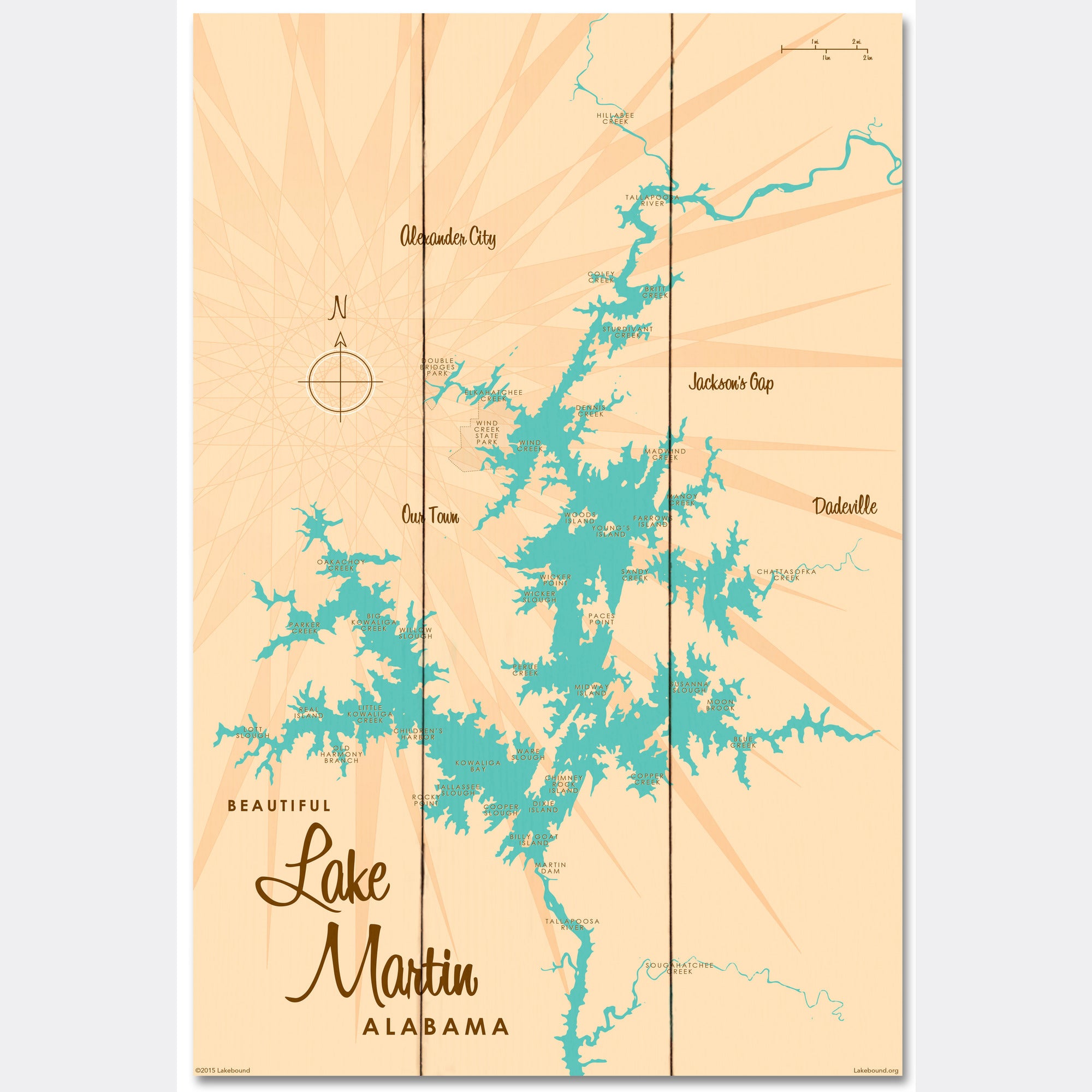 Lake Martin Alabama, Wood Sign Map Art