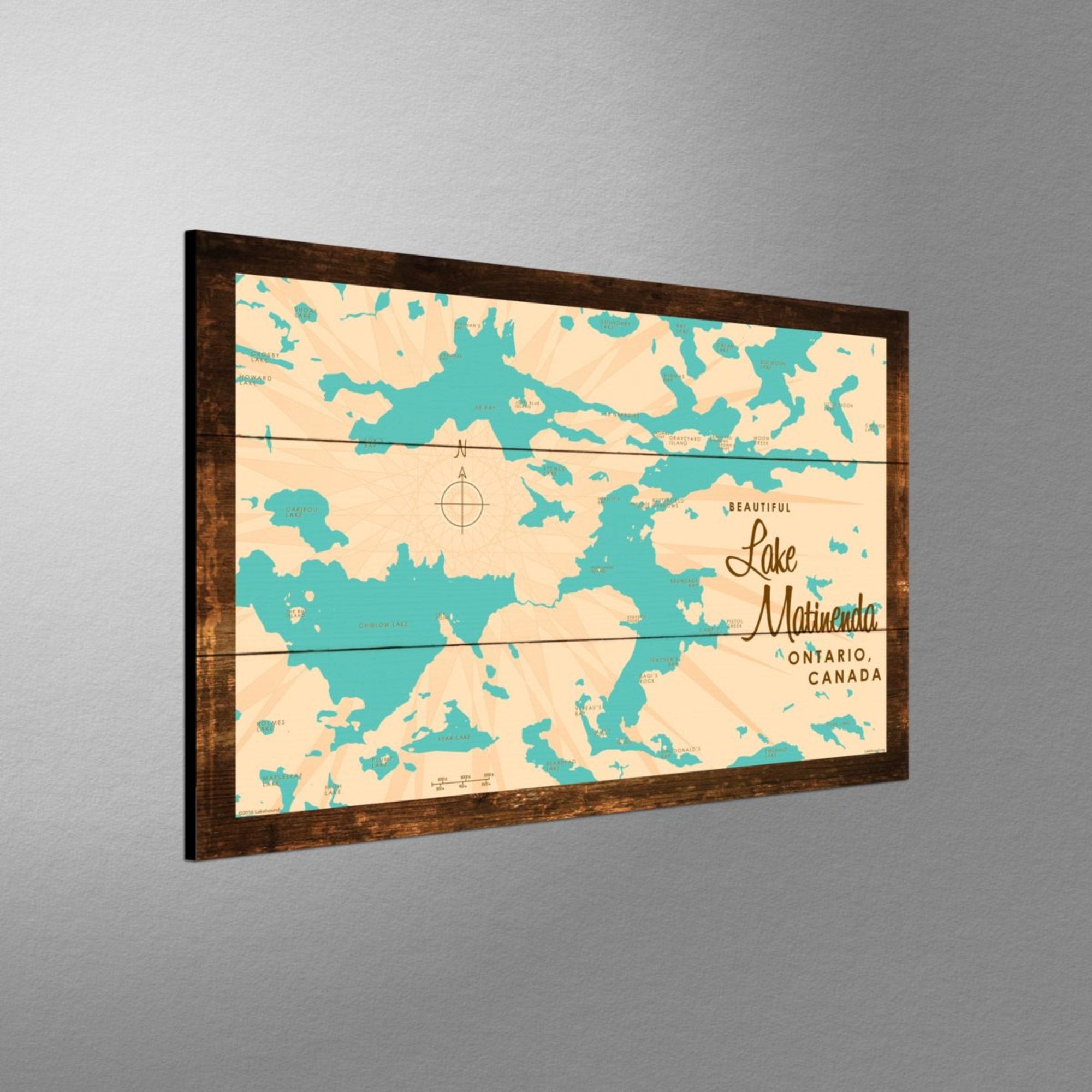Lake Matinenda Canada, Rustic Wood Sign Map Art