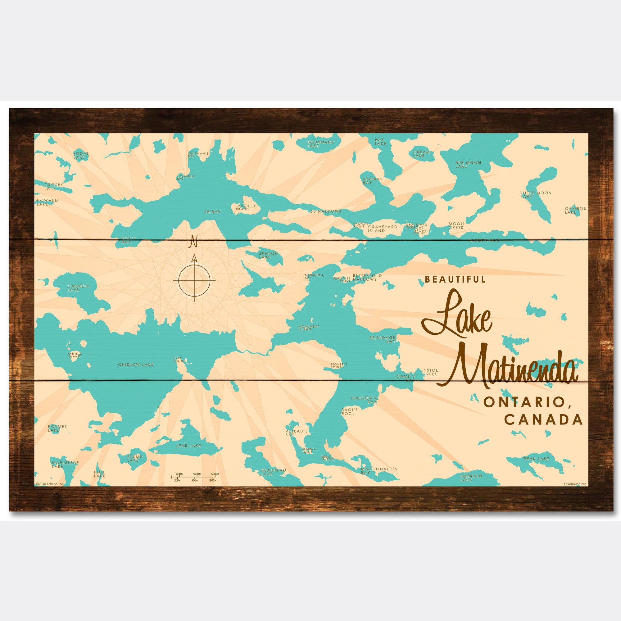 Lake Matinenda Canada, Rustic Wood Sign Map Art