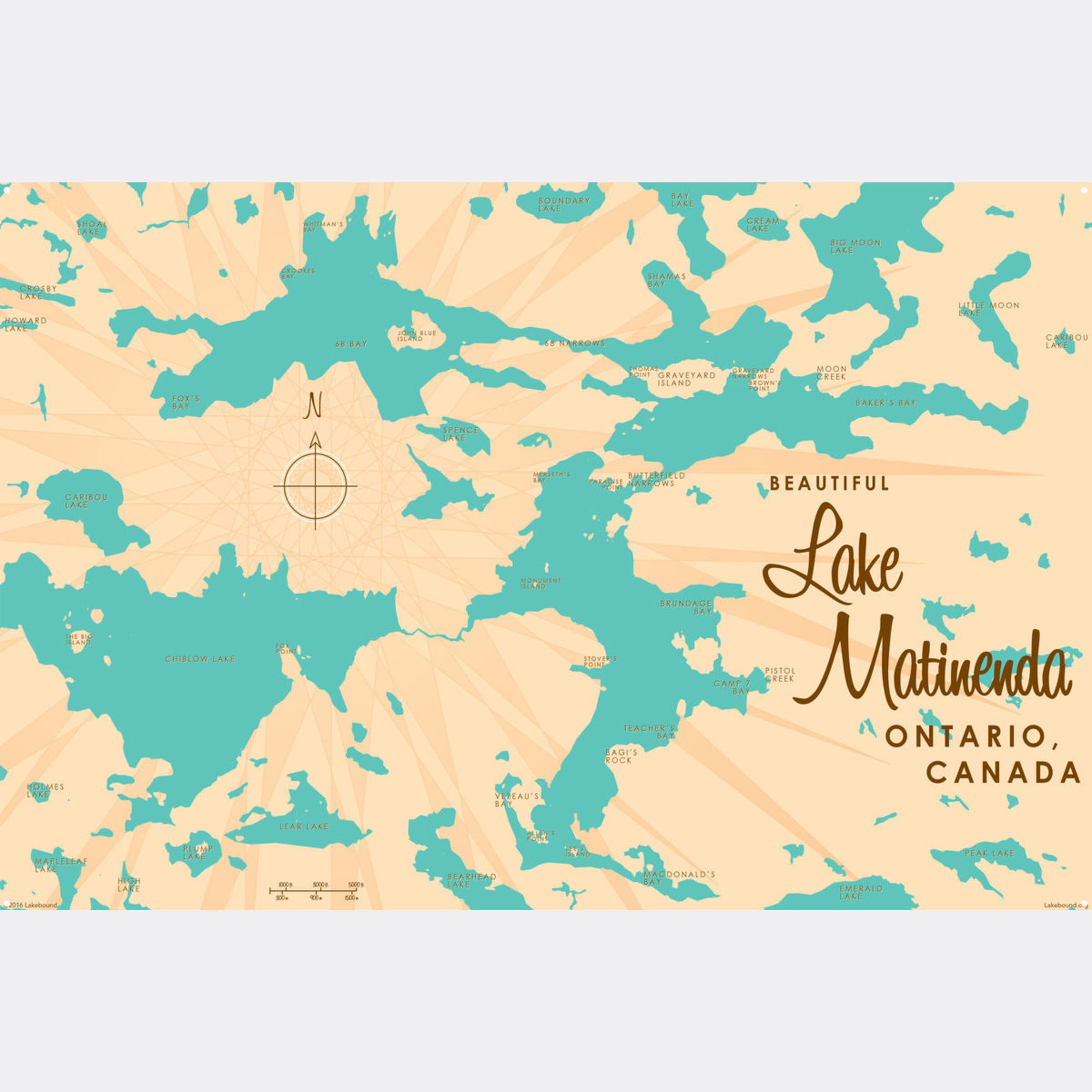 Lake Matinenda Canada, Metal Sign Map Art