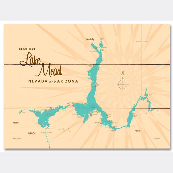 Lake Mead AZ Nevada, Wood Sign Map Art