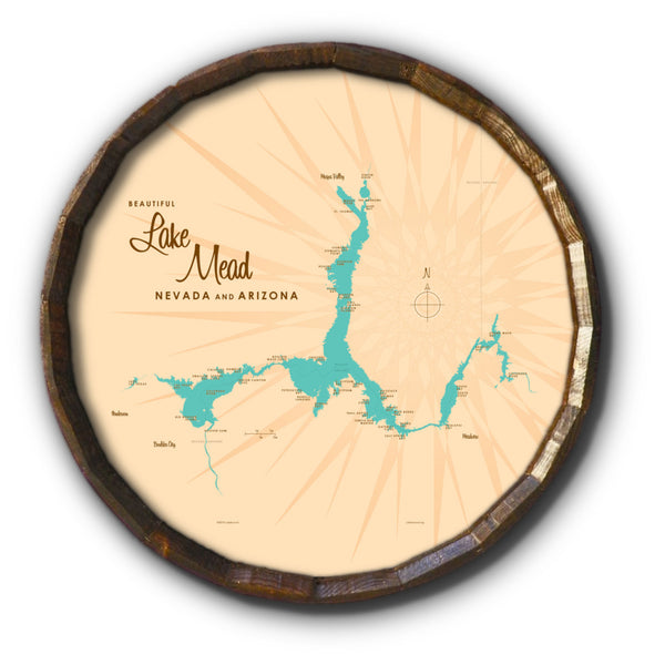 Lake Mead AZ Nevada, Barrel End Map Art