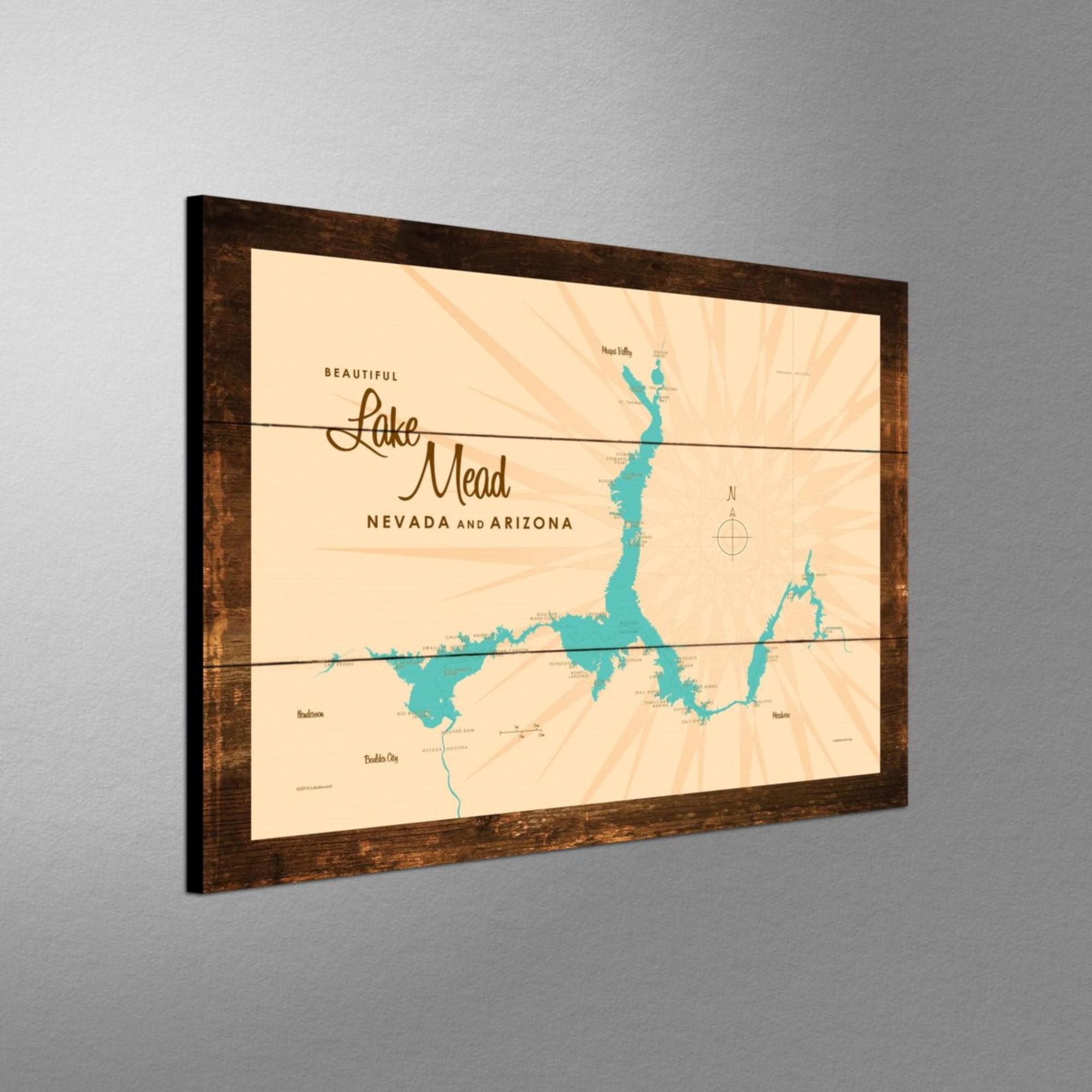 Lake Mead AZ Nevada, Rustic Wood Sign Map Art