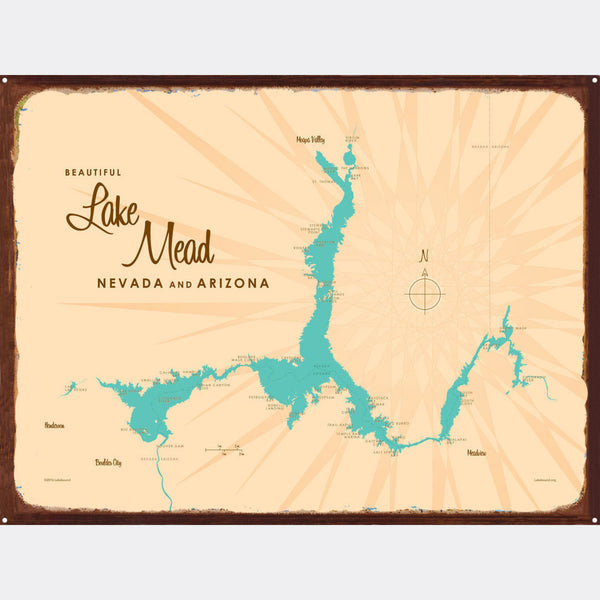 Lake Mead Arizona Nevada, Rustic Metal Sign Map Art