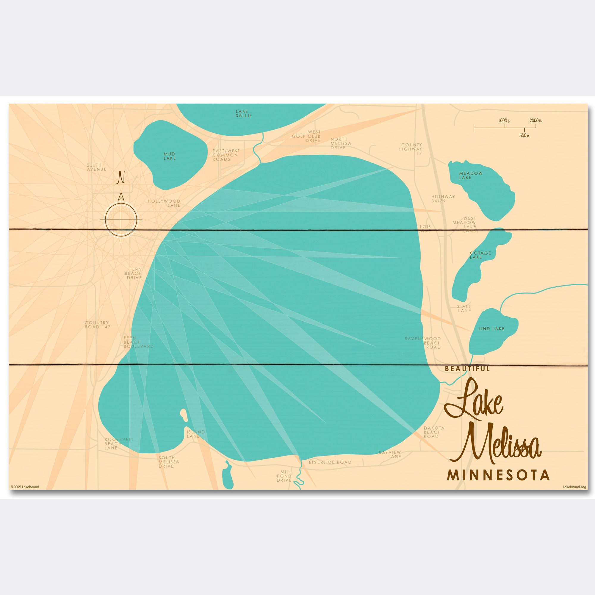 Lake Melissa Minnesota, Wood Sign Map Art